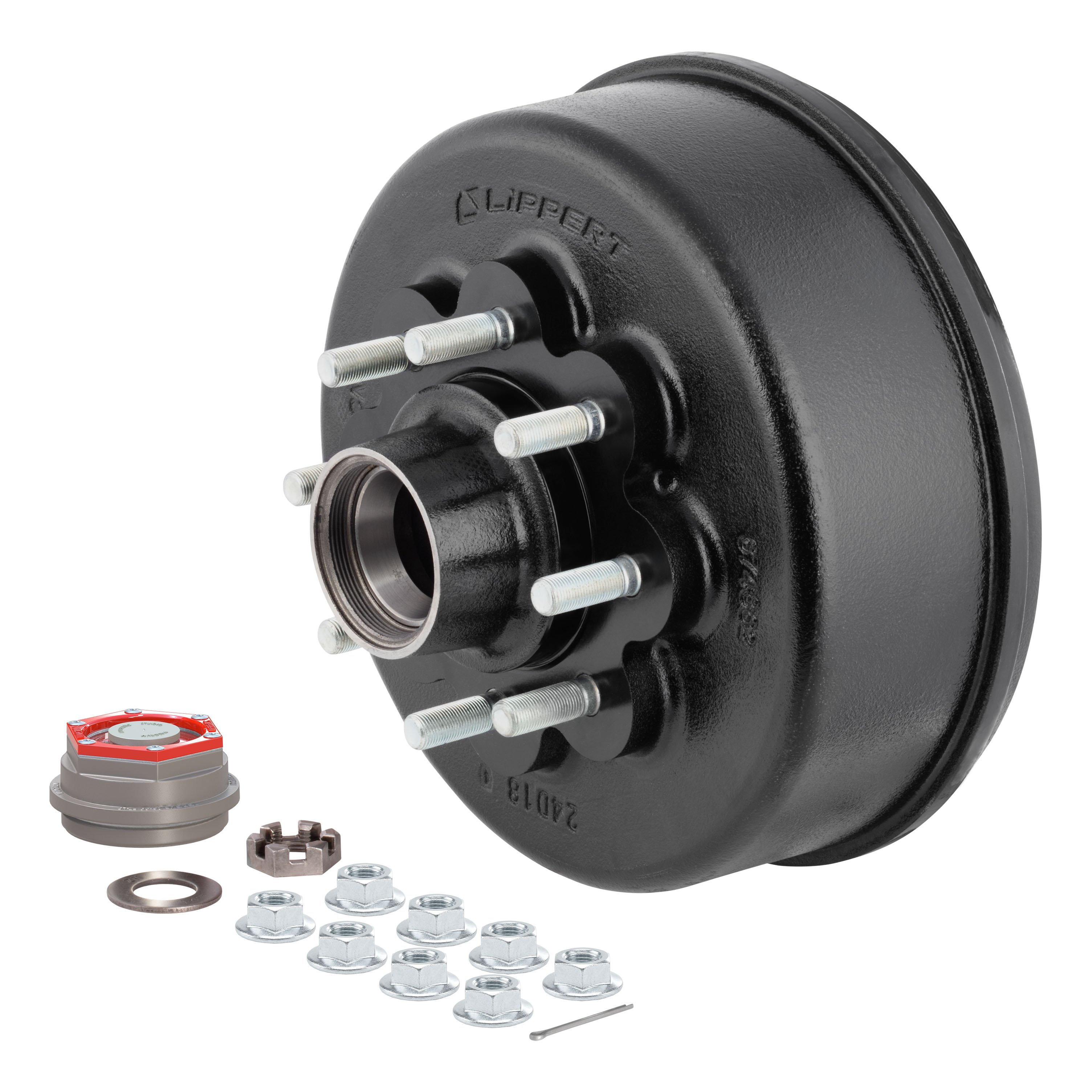Lippert 8,000-lb. ABS 12-1/4" Black Brake Hub Complete Kit 2025077680, 8 on 6-1/2" Bolt Pattern, 5/8" Stud thumbnail 1
