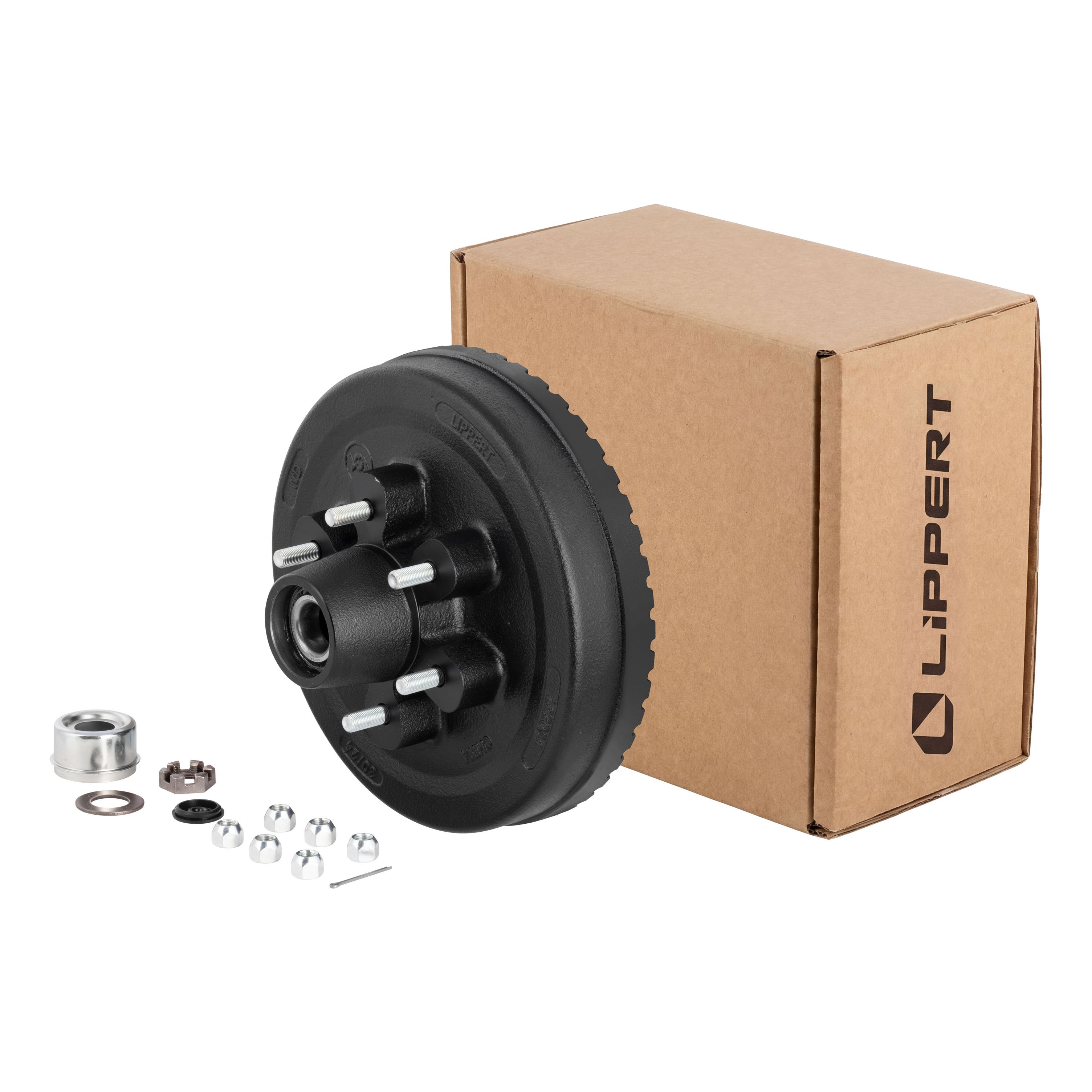 Lippert 2025077660 ABS 12" Black Brake Hub Kit, 6,000-lb Axles, 6 on 5-1/2" Bolt Pattern, 1/2" Studs, Pre-Greased Bearings thumbnail 0