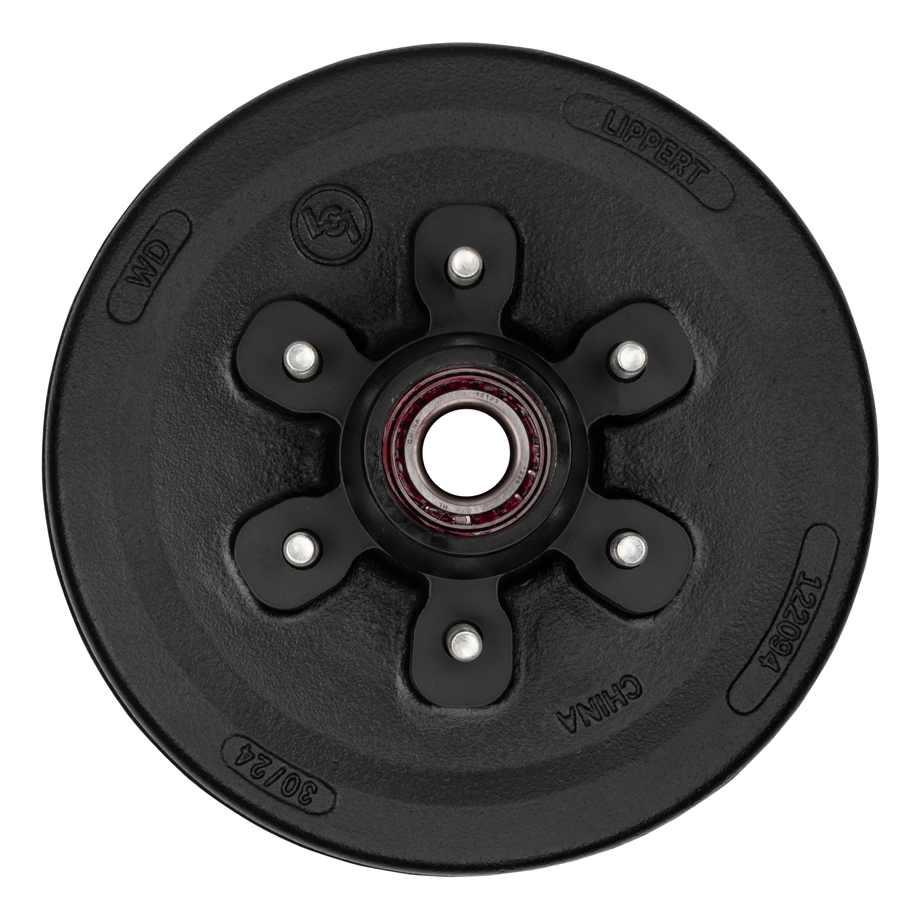 Lippert 2025077660 ABS 12" Black Brake Hub Kit, 6,000-lb Axles, 6 on 5-1/2" Bolt Pattern, 1/2" Studs, Pre-Greased Bearings thumbnail 2
