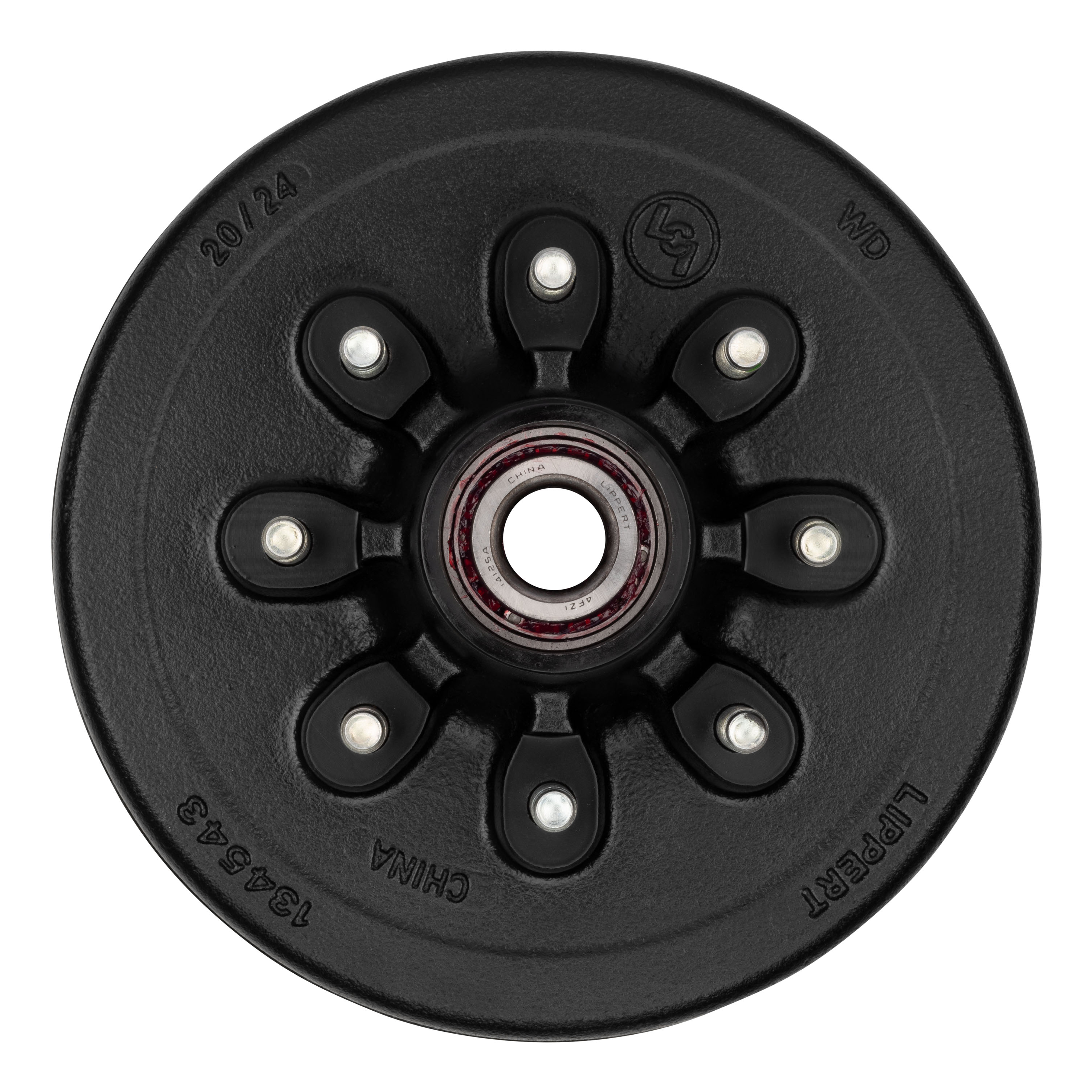 Lippert 2025077670 ABS 12" Black Brake Hub Kit, 7,000-lb Axles, 8 on 6-1/2" Bolt Pattern, 9/16" Studs, Pre-Greased Bearings thumbnail 2