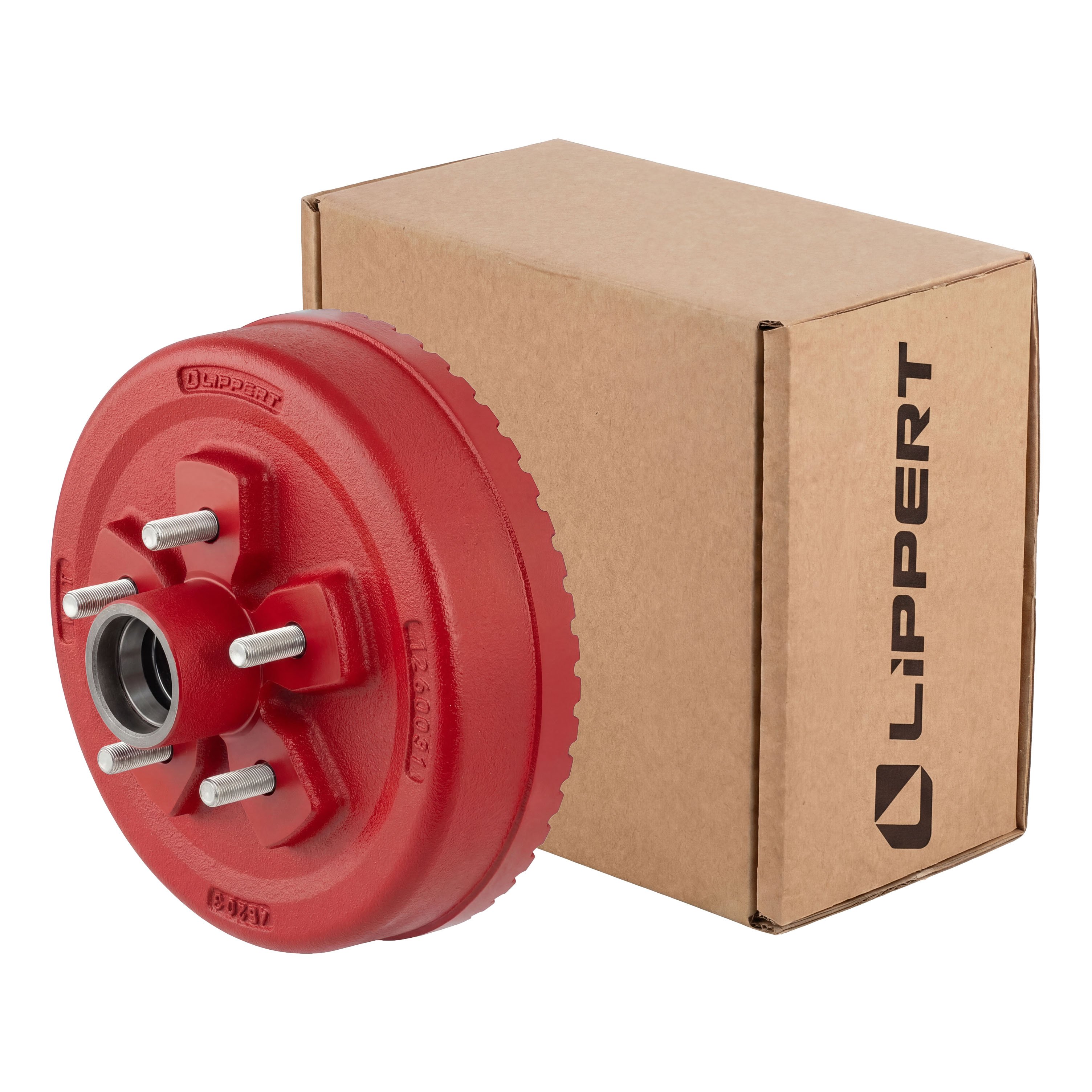 Lippert 2025077653 ABS 10" Red Brake Hub, 3,500-lb. Axle, 5 on 4-1/2" Bolt Pattern, 1/2" Stud, Races & Wheel Studs Included thumbnail 0