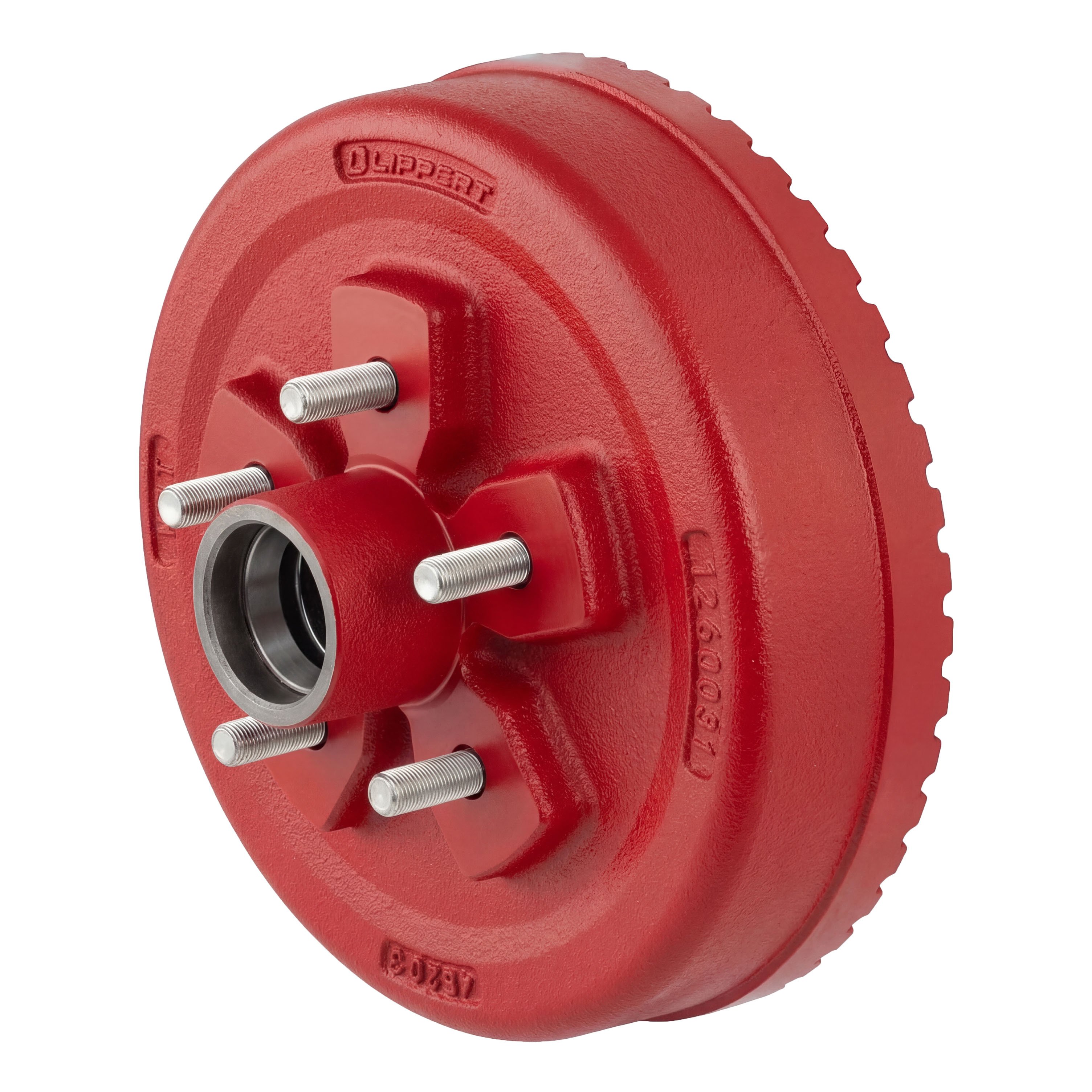 Lippert 2025077653 ABS 10" Red Brake Hub, 3,500-lb. Axle, 5 on 4-1/2" Bolt Pattern, 1/2" Stud, Races & Wheel Studs Included thumbnail 1