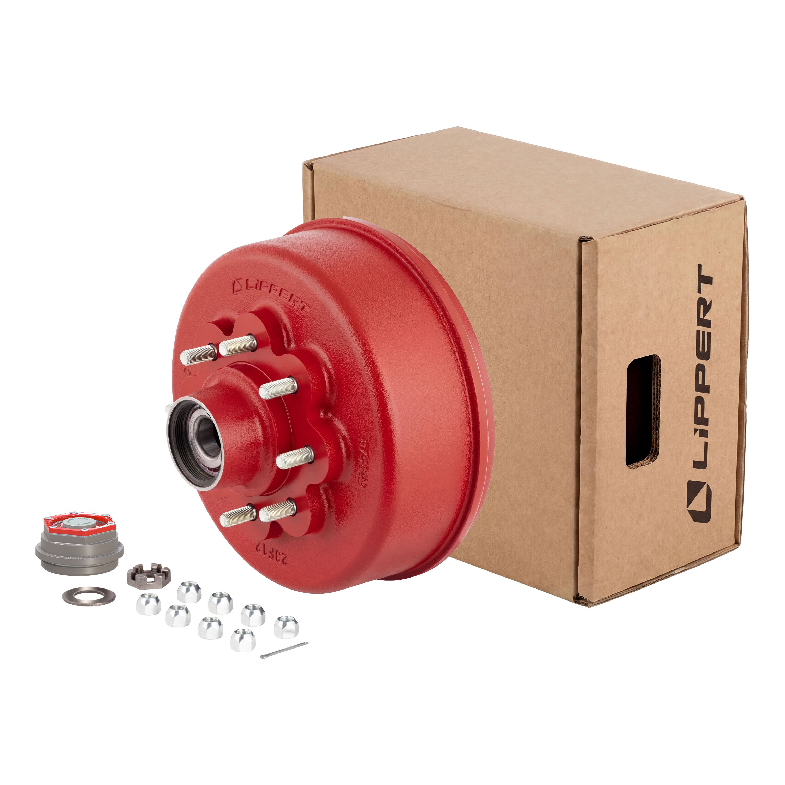 Lippert 8,000-lb. ABS 12-1/4" Red Brake Hub Kit, 8 on 6-1/2" Bolt Pattern, 9/16" Stud, 16-17.5" Wheel - 2025077679 thumbnail 0