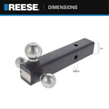 Reese Tri-Ball Trailer Hitch Ball Mount, (1-7/8 Inch, 2 Inch, 2-5/16 Inch Trailer Hitch Balls), Fits 2 Inch Square Receiver, 16,000 lbss. Capacity, Premium Black 7096400
