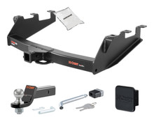 01 - 06 Chevrolet Silverado 1500 HD Excluding roll pan bumper, Tommy Gate lift or 10" drop bumper 2in. CURT Trailer Hitch + Ball Mount + Cover + Lock Kit HWA436