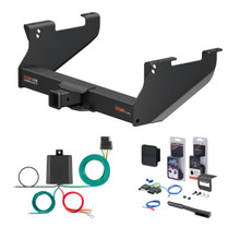 2014 - 2017 RAM 3500 8' bed, with or without factory receiver Curt 2-1/2" Class 5 Trailer Tow Hitch + 5-Flat Wiring Kit Tow Boat/Utility Trailer with Surge Brakes 15803