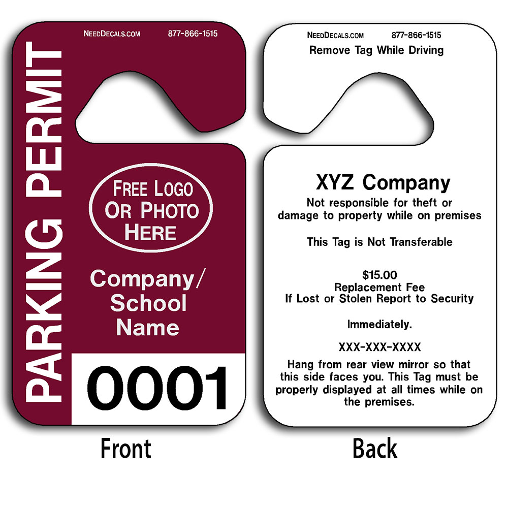 Parking Placards Free numbering & backprinting