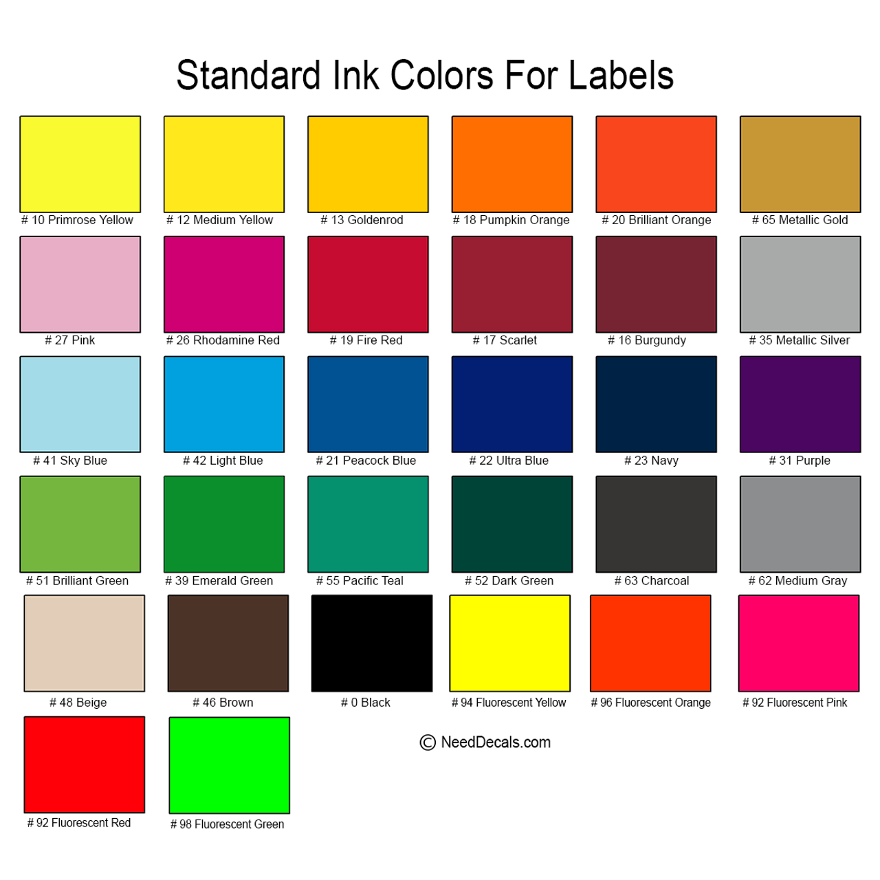 Color Chart, Standard Ink Colors color-chart-standard-ink-colors