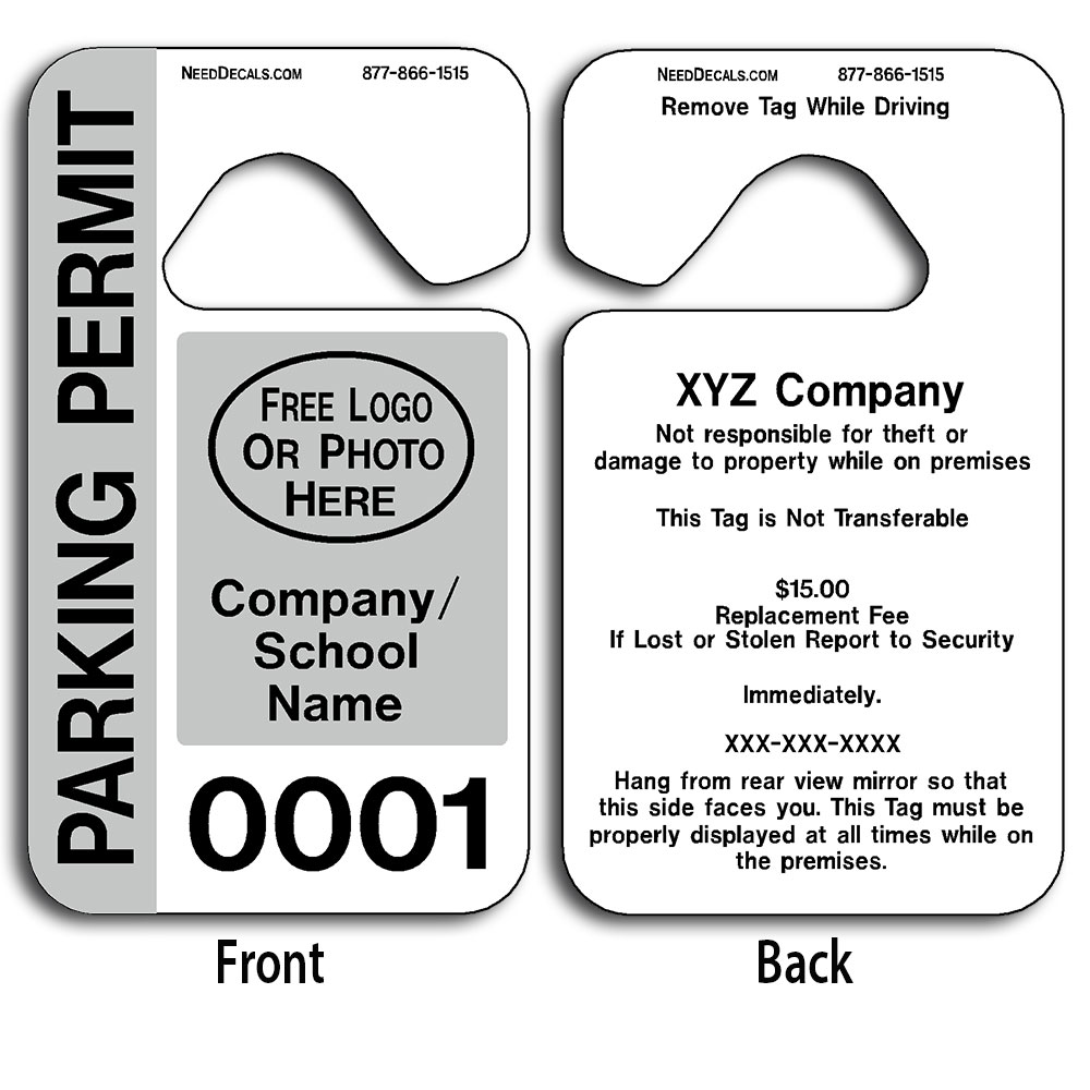 Parking Permit Hang Tags Free numbering & backprinting