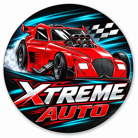 5.5-inch round full-color custom decal featuring Xtreme Auto promotional artwork