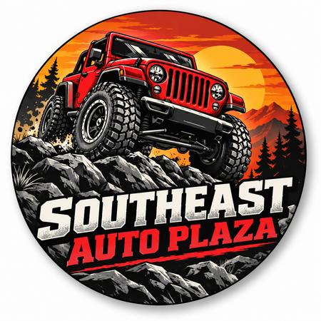 Six-inch round full-color custom decal featuring Southeast Auto Plaza promotional artwork