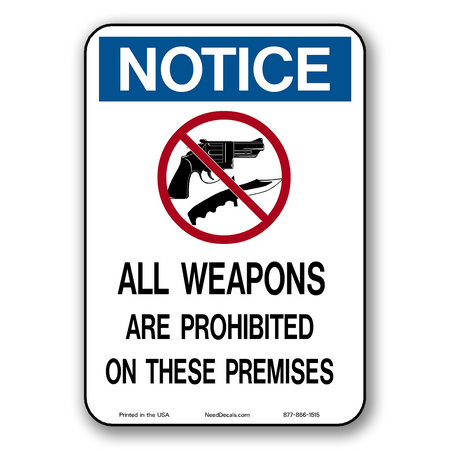 No Guns, No Firearms , No Weapons Allowed Window & Door Decals