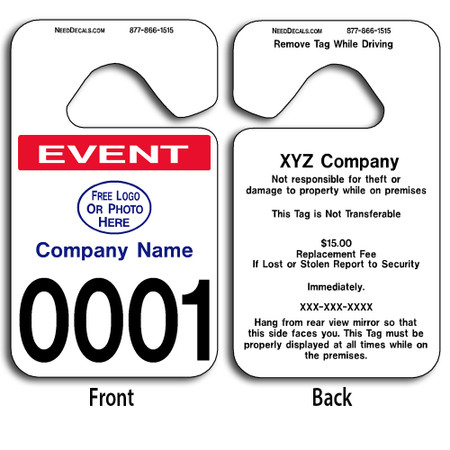These durable Custom Parking Hangers are UV laminated front and back to give you the strongest parking permit available. Order today and get Free Numbering and Free Back Printing.