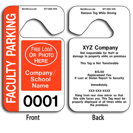 4-Color Process Custom Faculty Parking Permit Hang Tags allow endless design possibilities and project a professional image. Free Numbering, Free Logo and Free Back Printing.