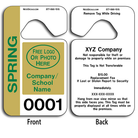 Hang Tags Parking allow endless design possibilities and project a professional image. These durable Hang Tags Parking are UV laminated front and back to give you the strongest parking permit available. Order today and get Free Numbering and Free Back Printing.