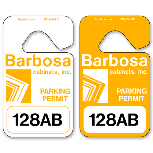 Parking Hang Tags allow endless design possibilities and project a professional image. Available in over 30 Stock Ink Colors or unlimited custom colors. These durable Parking Hang Tags are printed on heavy duty .035 inch material to give you the strongest parking permit available. Order today and get Free Setup, Free Numbering and Free Logo.