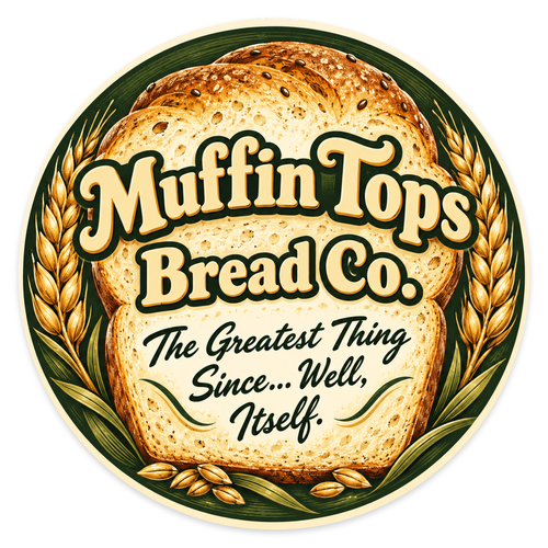 Four-inch round full-color custom decal featuring Muffin Tops bakery promotional artwork