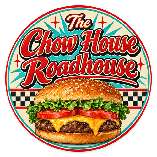 4.5-inch round full-color custom decal featuring Chow House Roadhouse restaurant artwork