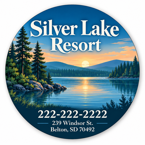 Five-inch round full-color custom decal featuring Silver Lake Resort promotional artwork