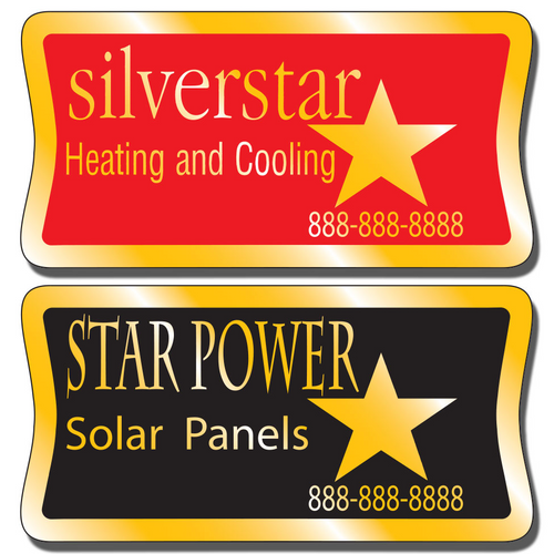These service stickers for equipment are extremely durable and are available in three finishes: Chrome, Gold, and Brushed Aluminum.