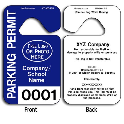 These durable Parking Permit Tag are UV laminated front and back to give you the strongest parking permit available. Order today and get Free Numbering and Free Back Printing.