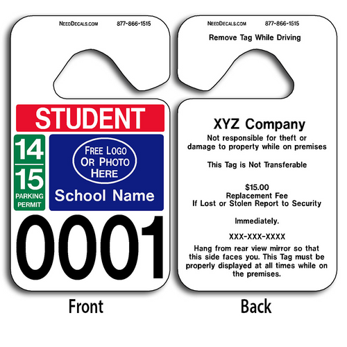 These durable School Parking Permits are UV laminated front and back to give you the strongest parking permit available. Order today and get Free Numbering and Free Back Printing.