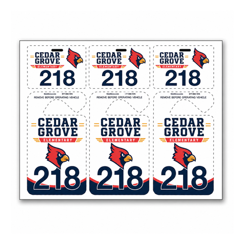 Cedar Grove #3653 parent pickup kit with three car rider hang tags and three backpack badges