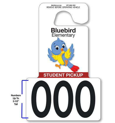 Premium large numbered school car rider tag with oversized easy-to-read number for parent pickup, student dismissal, and school car line management.