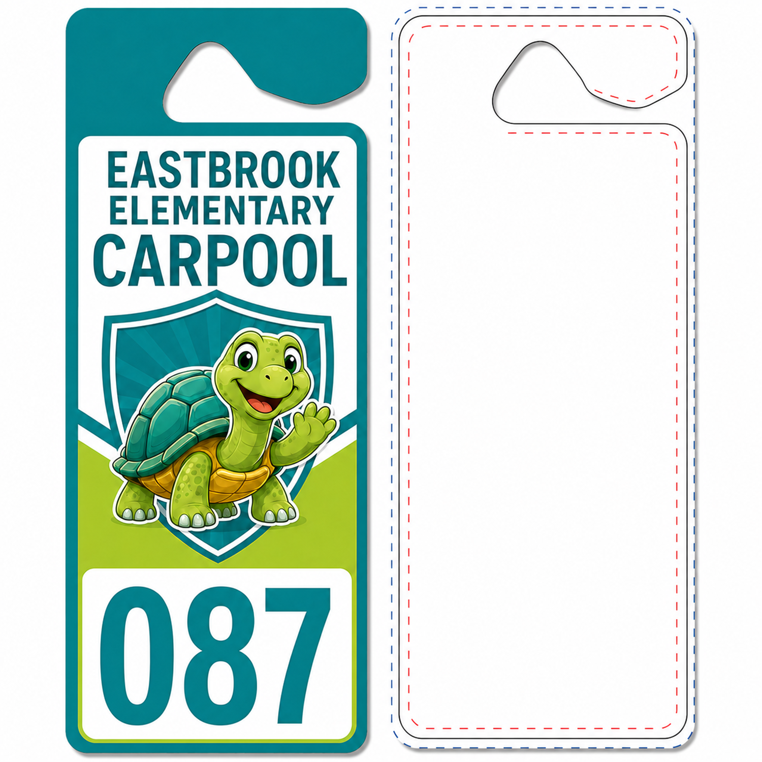 Finished Giant #3645 parking hang tag beside the blank downloadable design template