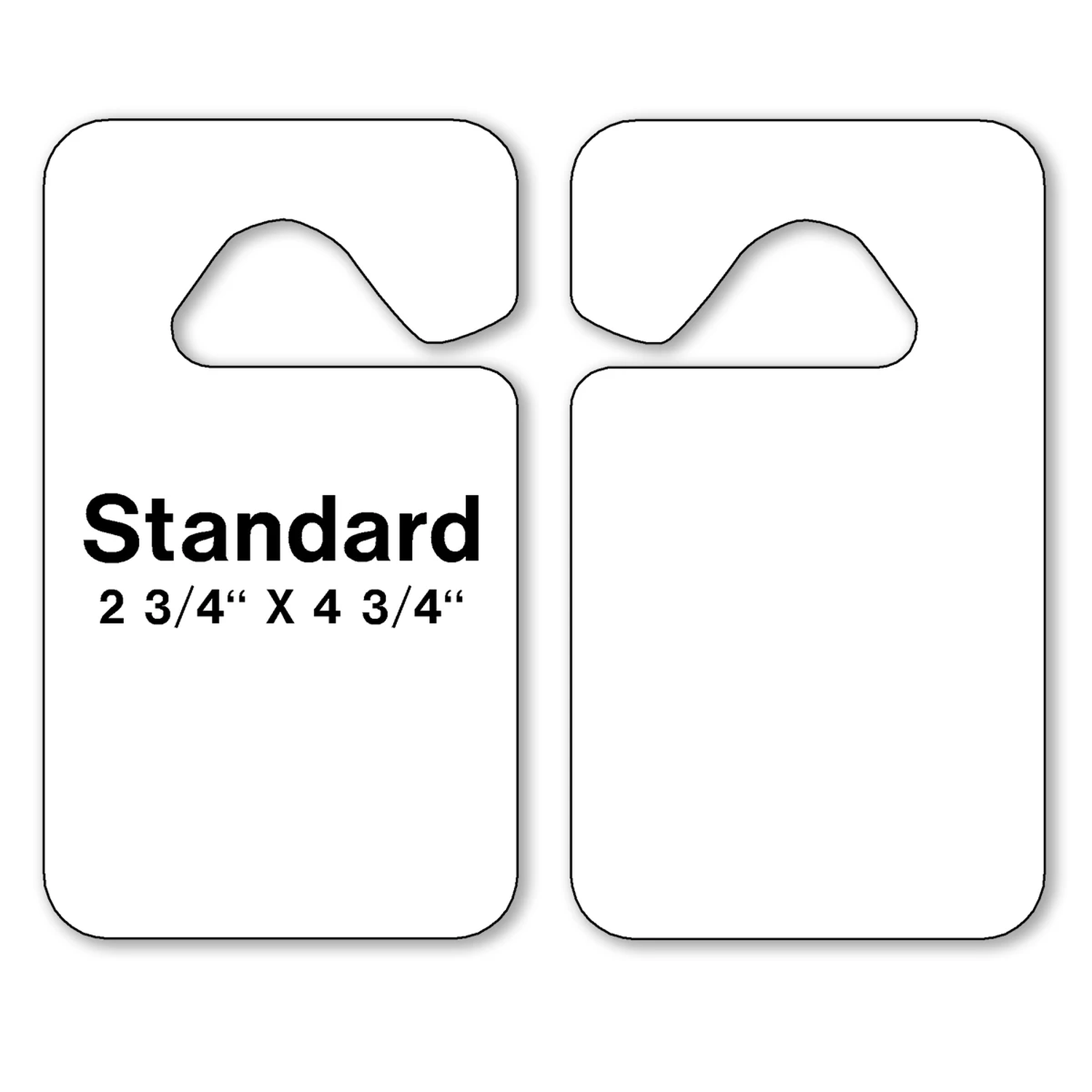 Front and back of a white Standard Blank stock hang tag