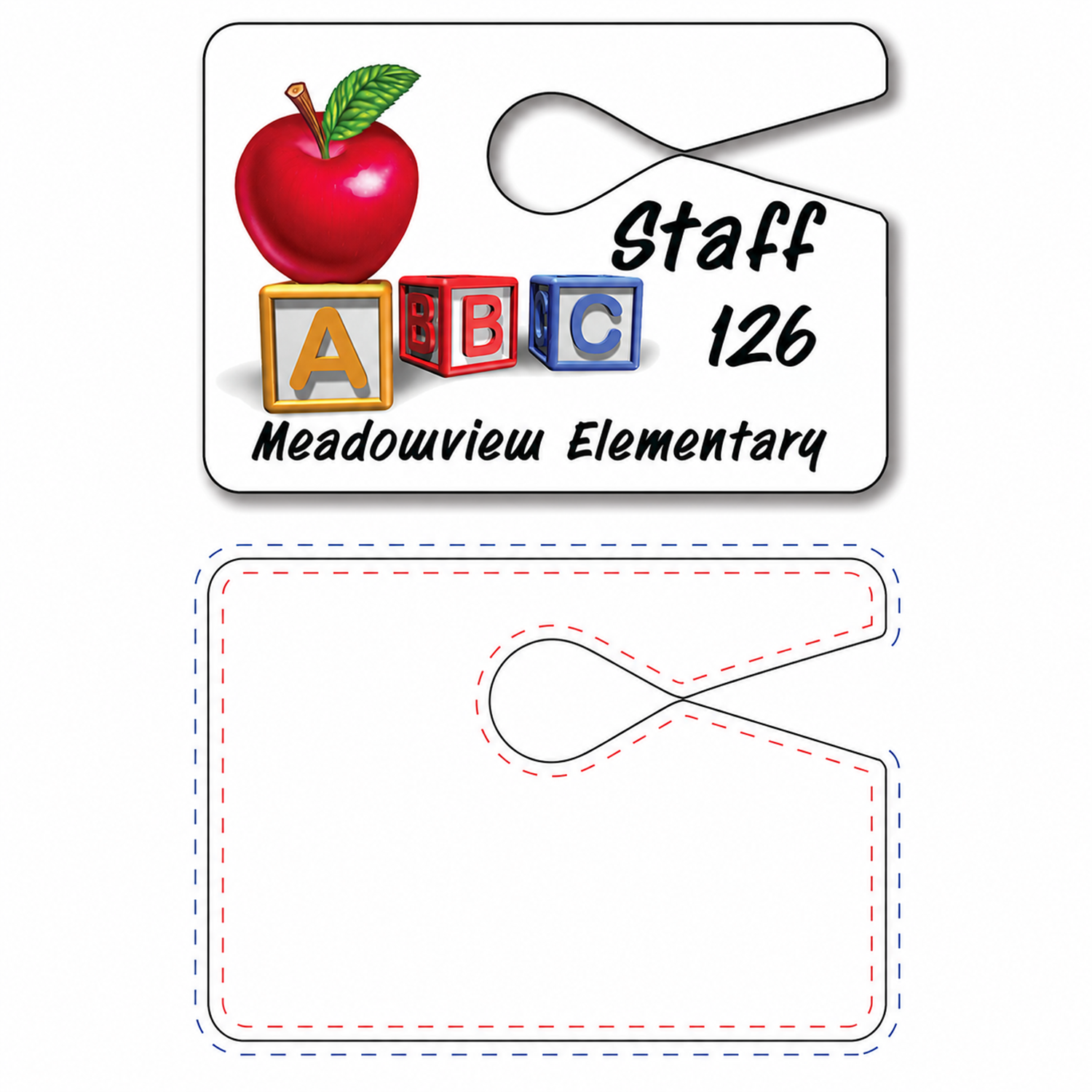 Finished Jumbo #3643 parking hang tag above the blank downloadable design template