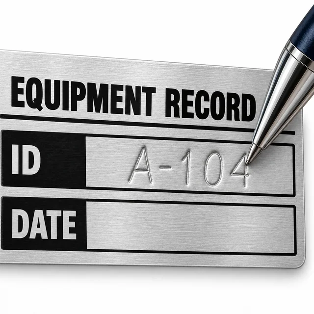 Illustration of a ballpoint making a pressure impression in an aluminum label