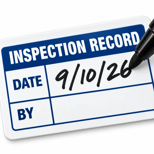 Illustration of a handwritten date on a white vinyl label