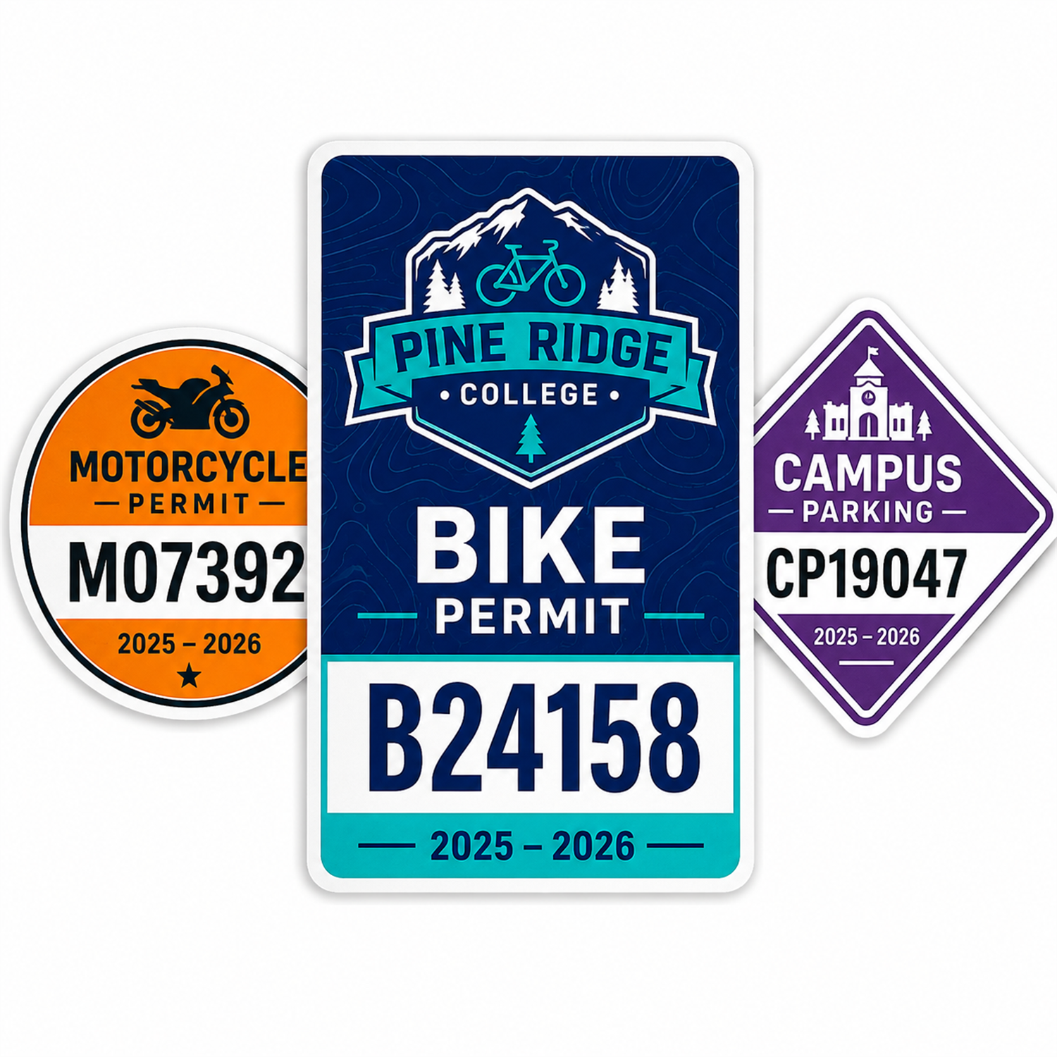 Custom bicycle and motorcycle parking permit decals