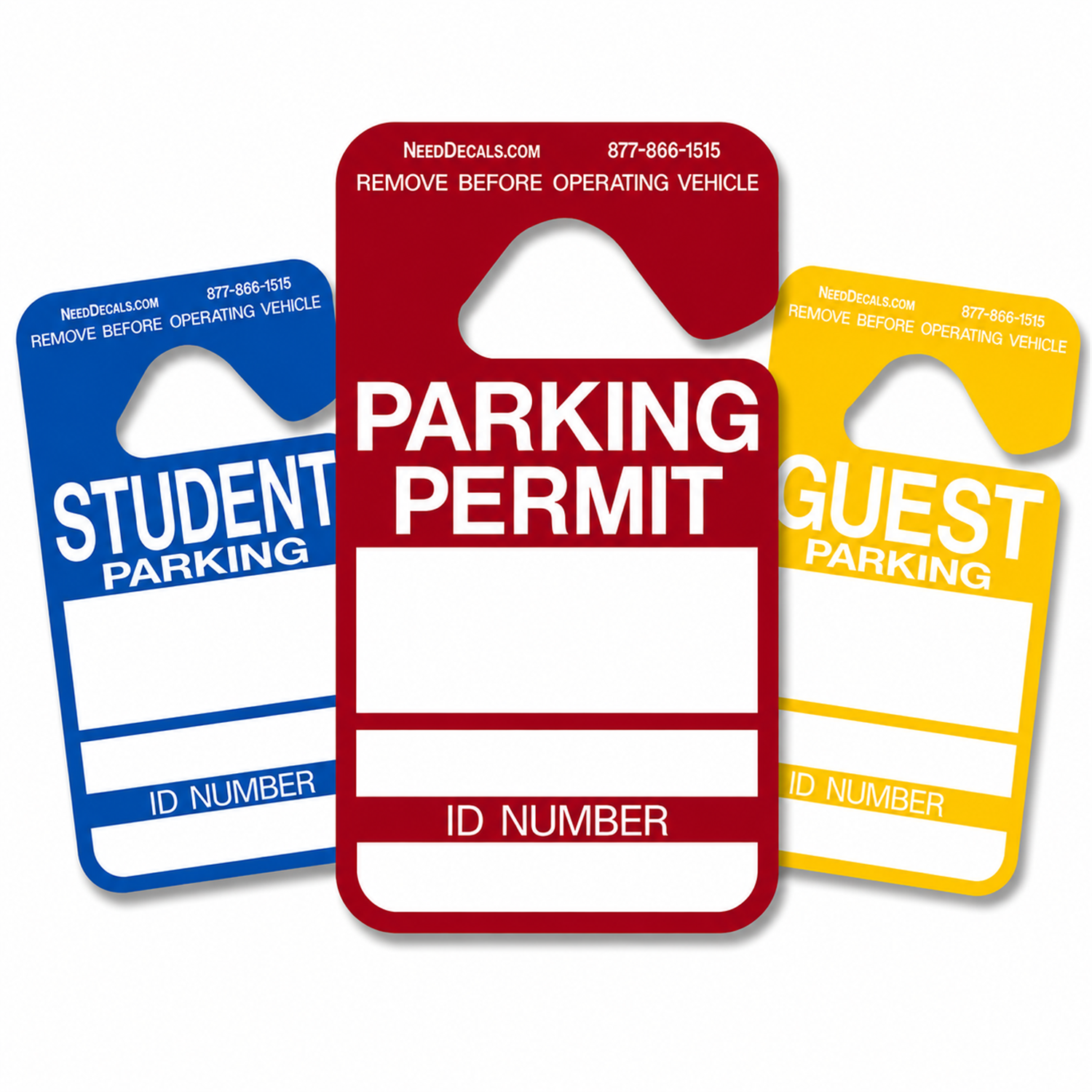 Red, blue and yellow preprinted stock parking hang tags