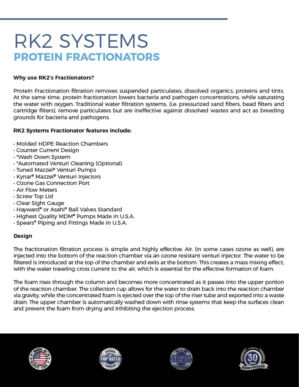 RK2 Systems RK25PE Protein Fractionators / Protein Skimmer. 25 GPM / 110 LPM @ 2 min.