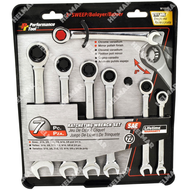 W1091 RATCHETING WRENCH SET (SAE 7PC