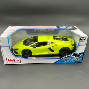 Side view of Maisto Special Edition of a Lamborghini Revuelto in 1:18 scale. Side view of Maisto Special Edition of a Lamborghini Revuelto in 1:18 scale.