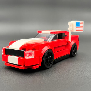 Muscle Car with US Flag in the color red is built using new genuine LEGO bricks and can fits one minifig inside by BRICKSPLUSDIECAST Muscle Car with US Flag in the color red is built using new genuine LEGO bricks and can fits one minifig inside by BRICKSPLUSDIECAST