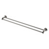 Brushed nickel round double towel rail.