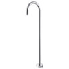 Product image of the Isabella Floor Mounted Bath Outlet in chrome. A round, floor mounted hook spout with solid round base. Product image of the Isabella Floor Mounted Bath Outlet in chrome. A round, floor mounted hook spout with solid round base.