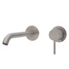 Brushed nickel round outlet with round pin handle mixer. 200mm reach.
