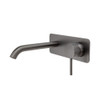 Gun metal round outlet with round pin handle mixer and soft edge square plate.