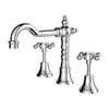 Product image of the Lillian Basin Set in chrome. A Shepherds crook neck traditional spout with cross handle taps.
