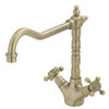 Champagne shepherds crook spout with attached cross handle taps.