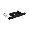 Chrome and matte black wall mounted soap dish with square drainage holes.