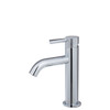 Product image of the Axle Basin Mixer in chrome, round body with a slightly bent round spout and a round pin handle.