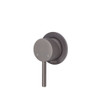 Gun metal textured, wall mixer with pin handle and small round plate.