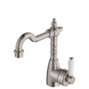 Product image of the Eleanor Shepherds Crook Basin Mixer in brushed nickel. With white ceramic handle.