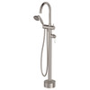 Eleanor Floor Mixer & Shower in brushed nickel. A floor mounted goose-neck bath mixer with traditional handheld shower head. Eleanor Floor Mixer & Shower in brushed nickel. A floor mounted goose-neck bath mixer with traditional handheld shower head.
